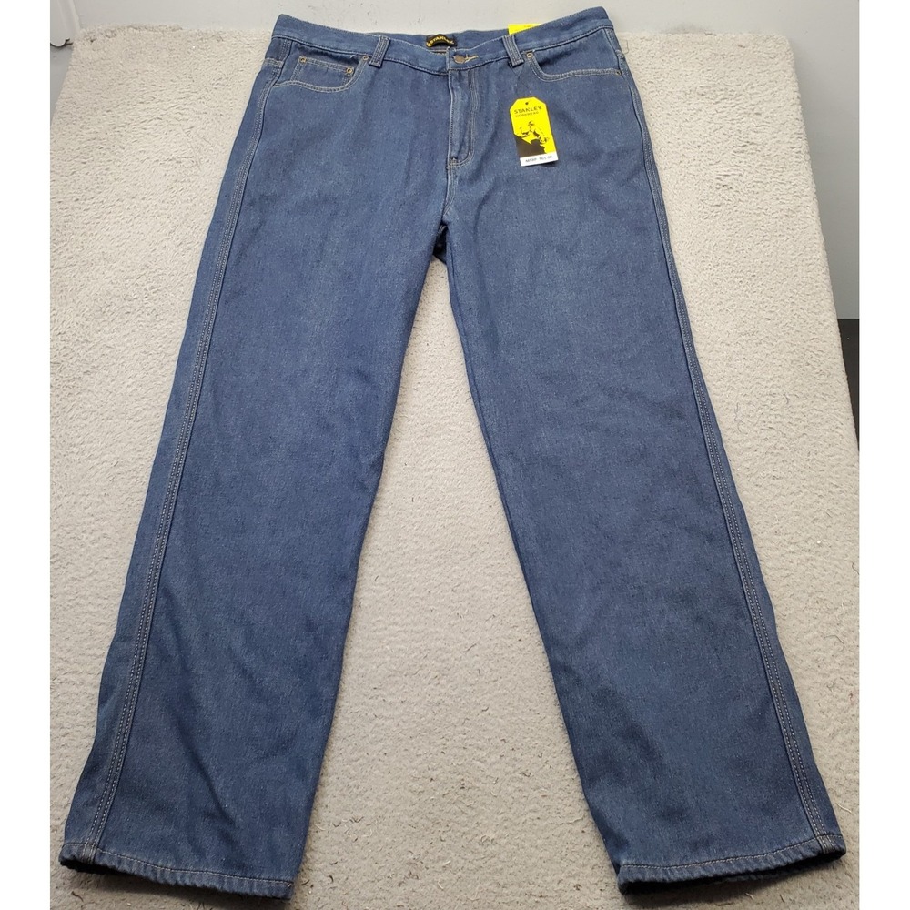 Stanley Workwear Jeans Mens 38x32‎ Blue Micro Fleece Lined Medium Wash 5-Pocket